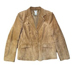 Liz & Co Suede Leather Blazer Jacket Camel Brown Western Cowgirl Women’s XL